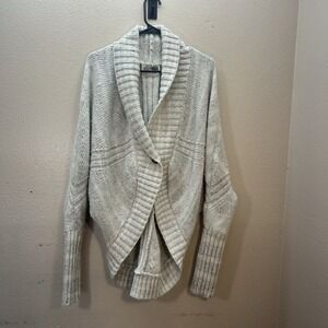 Prana Off White Cardigan Sweater Knit Single Button Shawl Collar Wool Chunky S